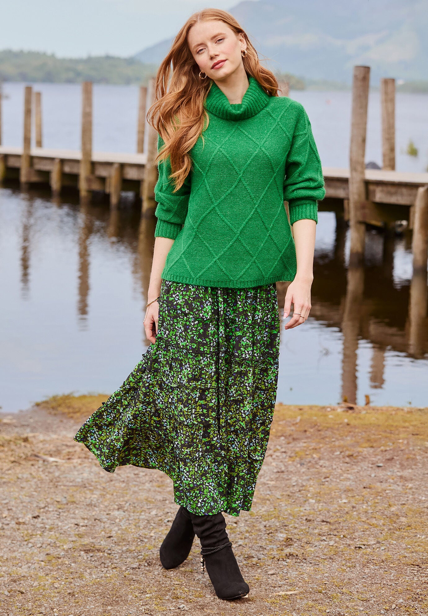 Tiered Maxi Skirt, GREEN DITSY GARDEN, alternate image number 5