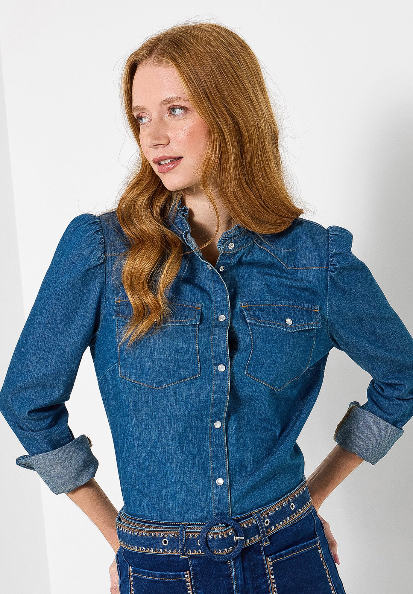 Denim Chambray Shirt, DARK CHAMBRAY, hi-res image number 0