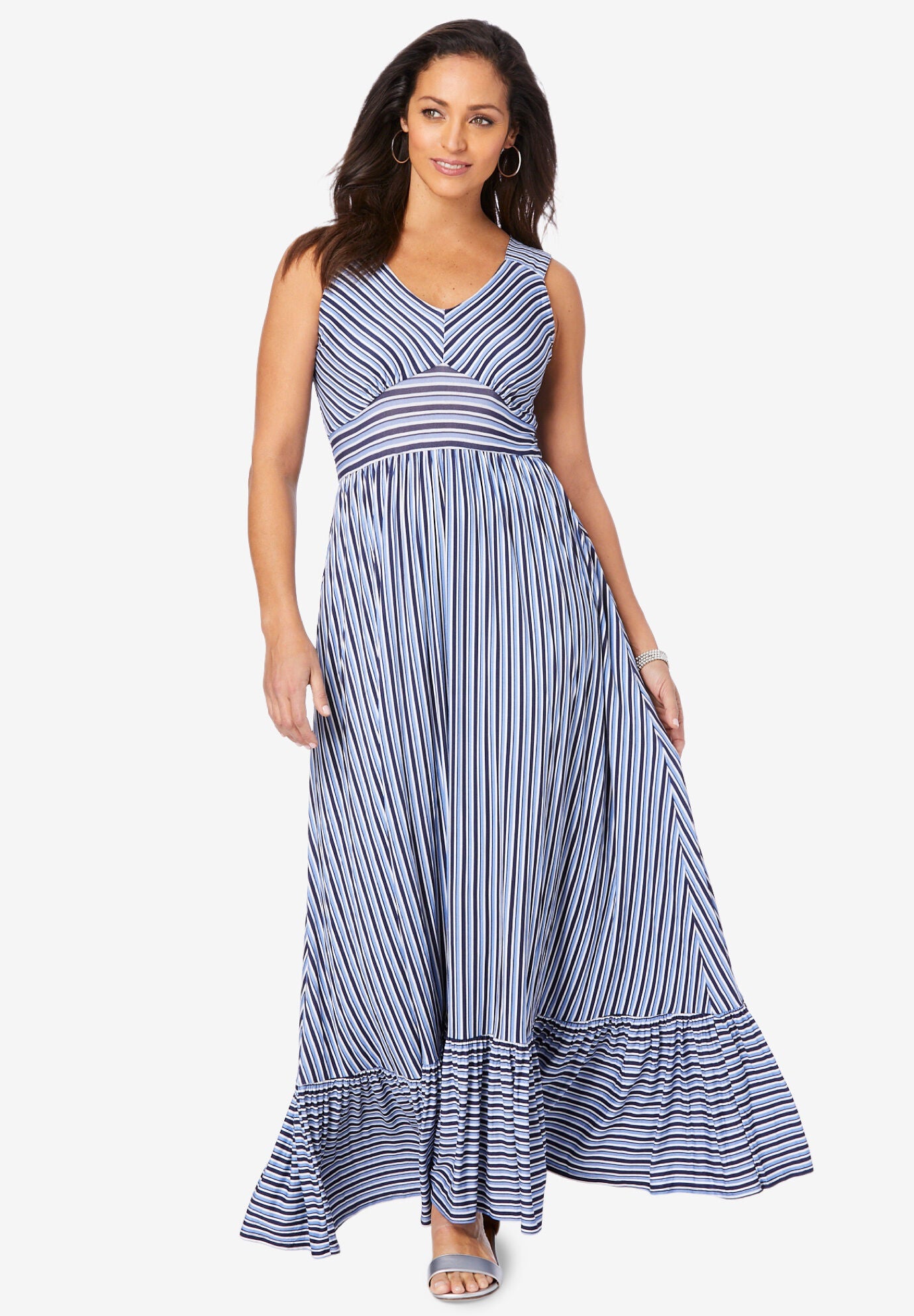 Stripe Tiered Maxi Dress, BLUE STRIPE, hi-res image number 0