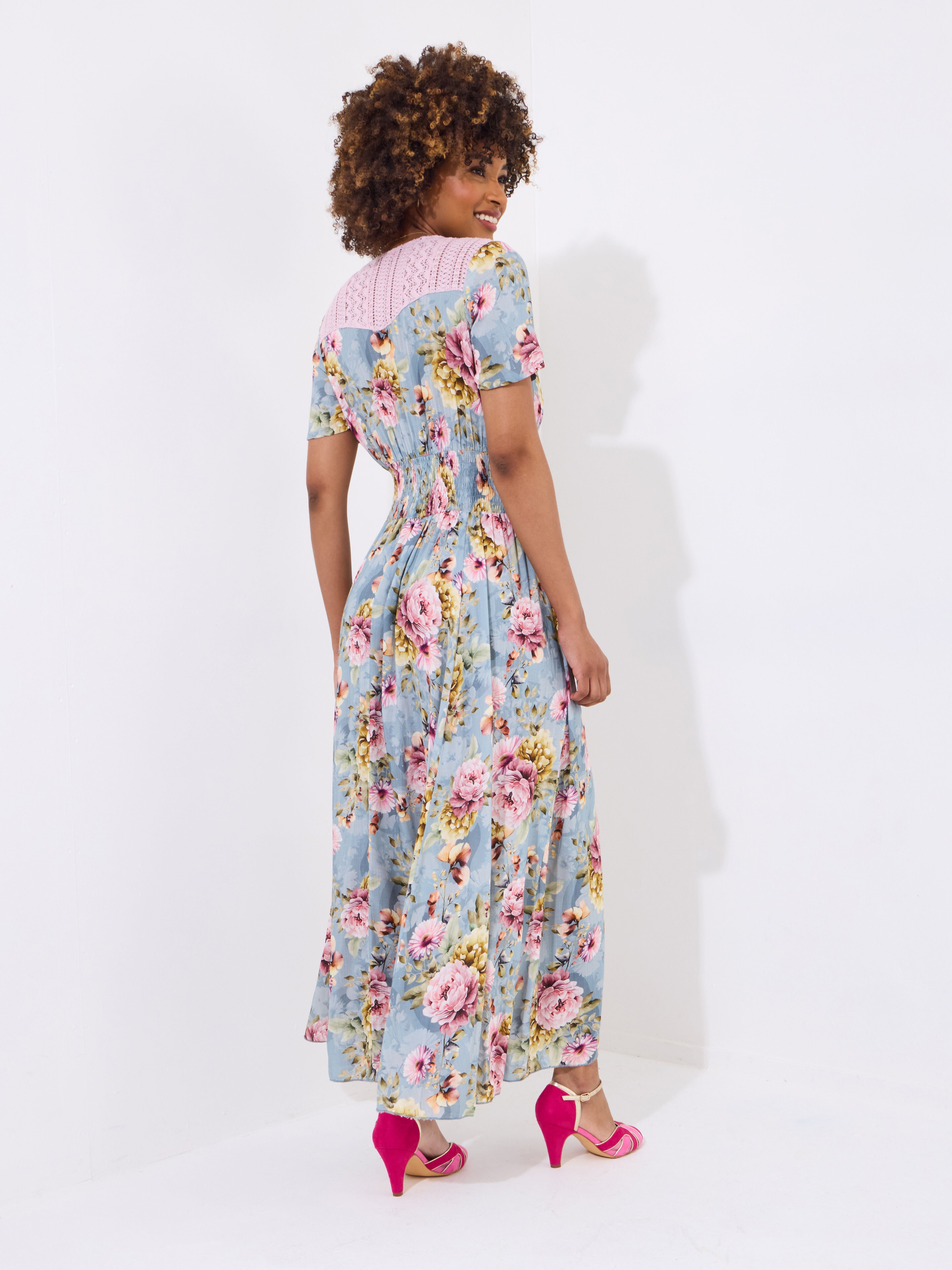 Vintage Tie Waist Maxi Dress, PINK BLOSSOMS, alternate image number 4