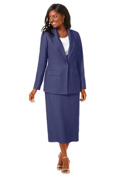 2-Piece Stretch Crepe Single-Breasted Skirt Suit
