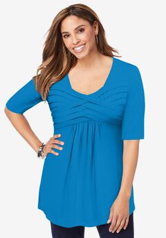 Stretch Knit Pleated Tunic