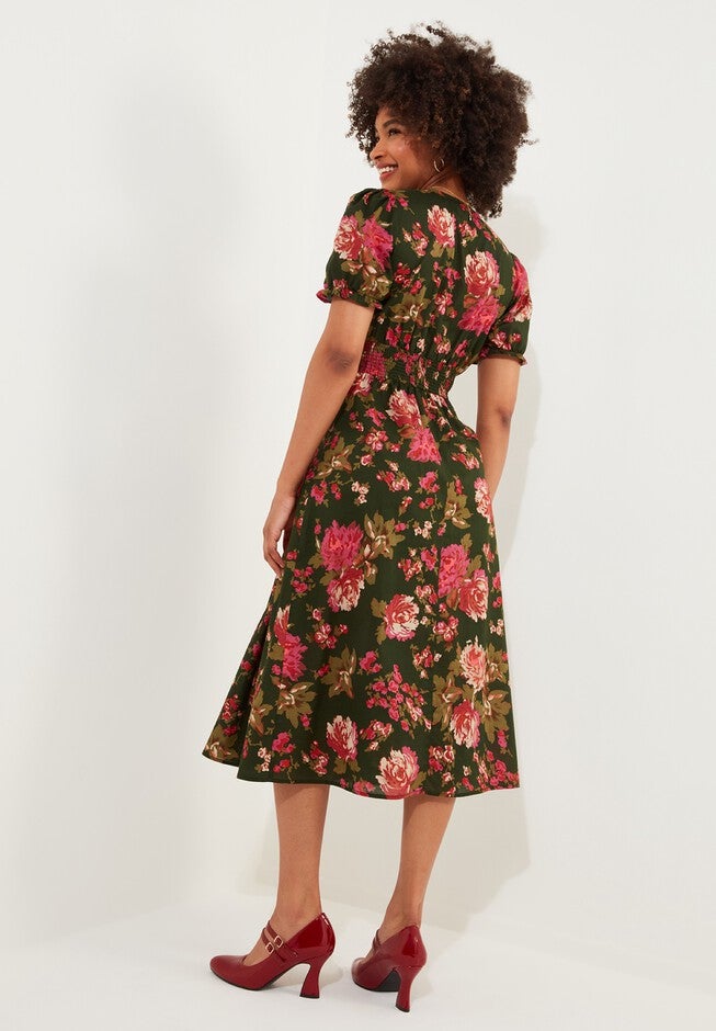 A-Line Button Front Midi Dress, VINTAGE FLORAL, alternate image number null