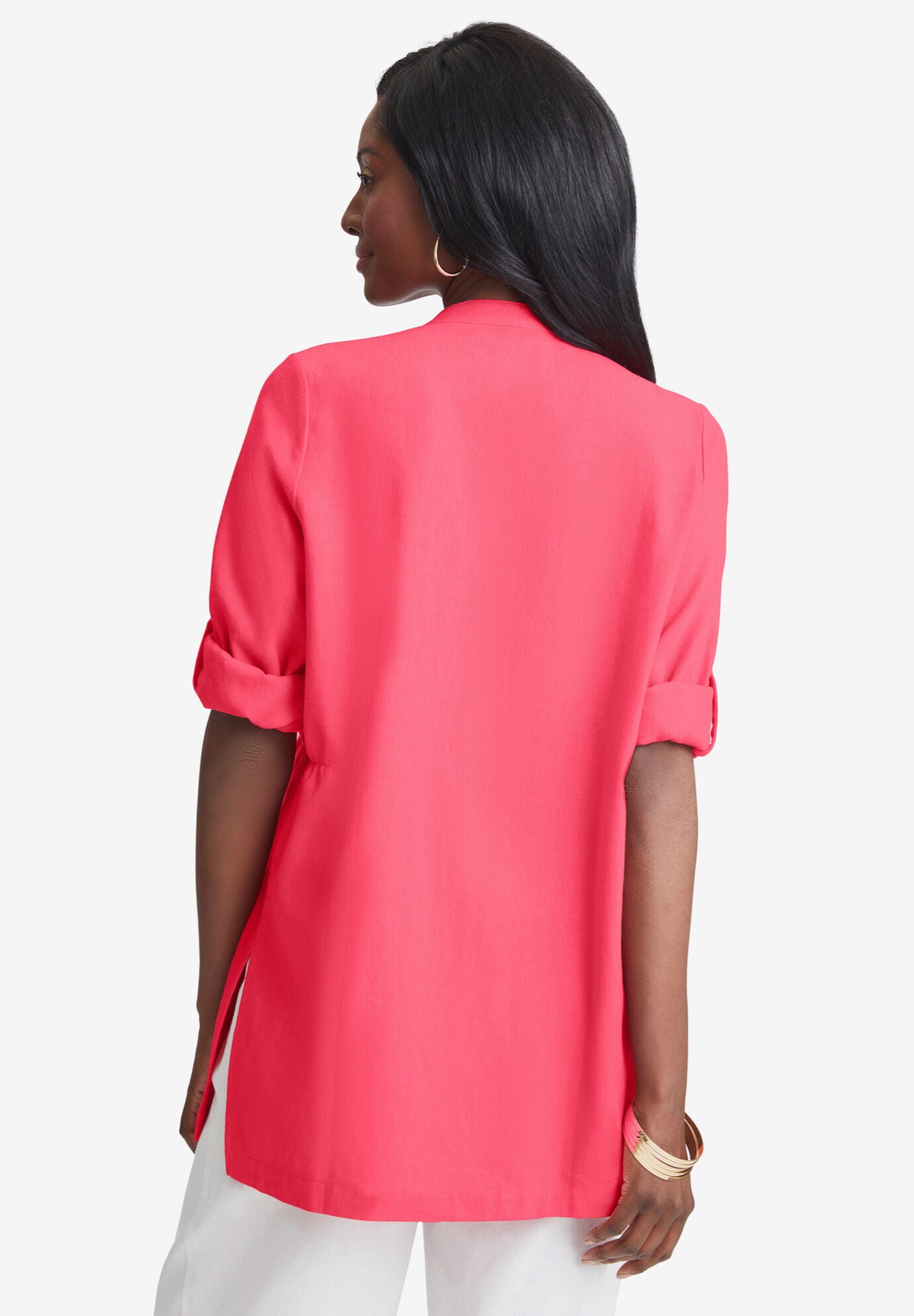 Linen Pintuck Button Front Blouse, , alternate image number 3