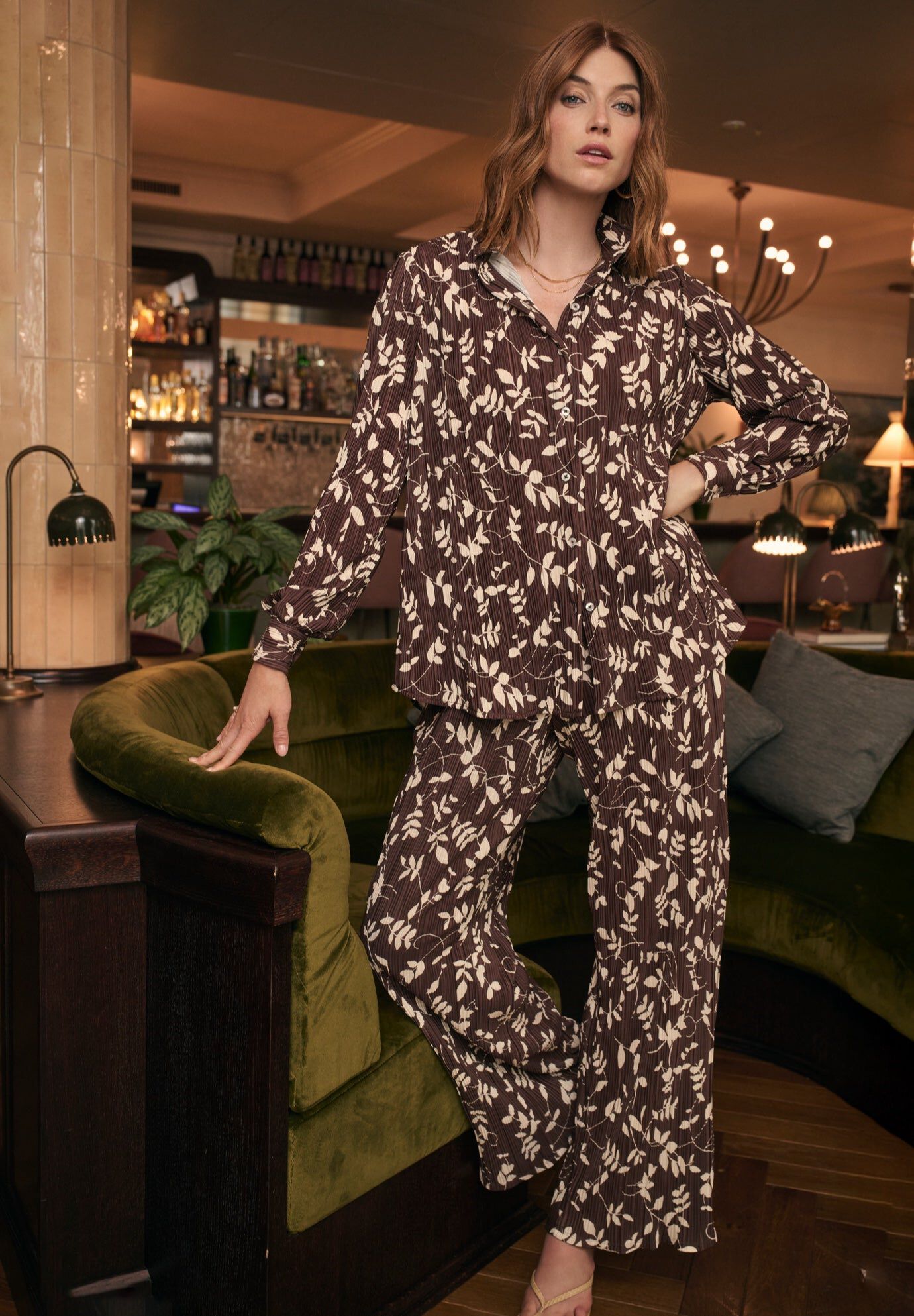 Plisse Button-Front Blouse