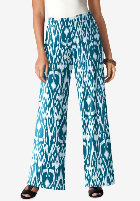 Knit Palazzo Pant, DEEP TEAL BRUSHED TRIBAL, hi-res image number null