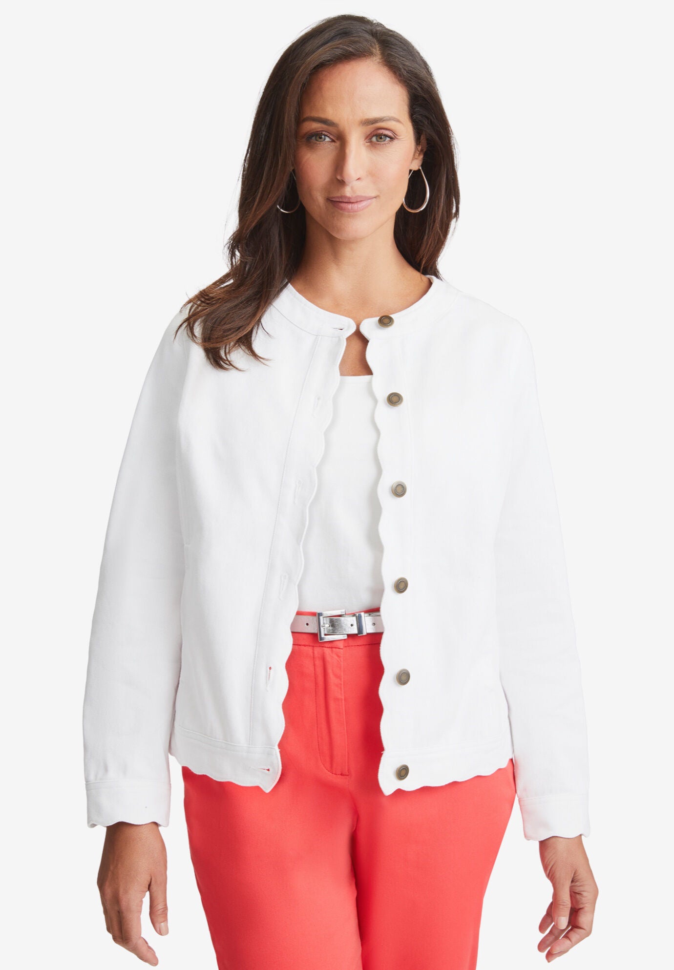 Scalloped Denim Jacket, WHITE, hi-res image number 0