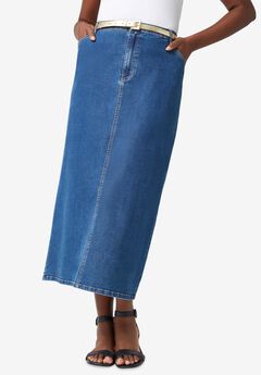 True Fit Stretch Denim Midi Skirt