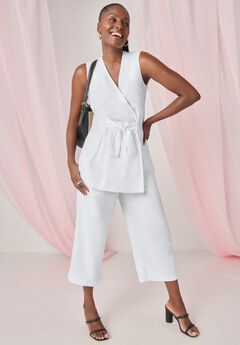 Sleeveless Faux Wrap Tie-Waist Tunic