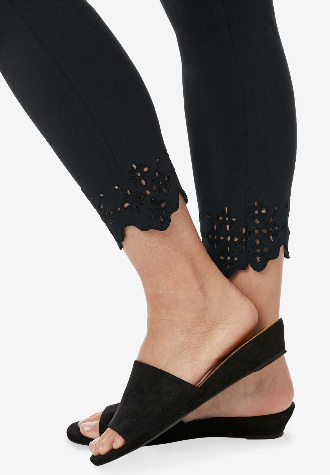 Stretch Cotton Eyelet Capri Legging, , alternate image number 2