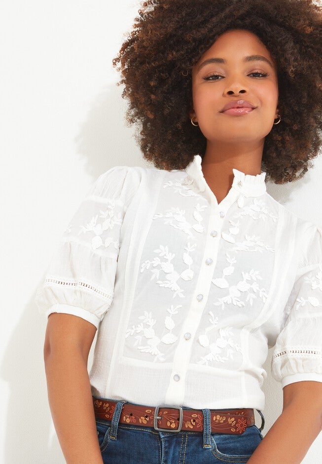 Lace Embroidered Blouse, WHITE, on-hover image number null