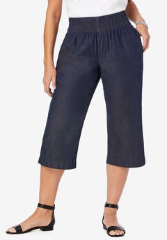 Wide-Leg Crop Chambray Pants
