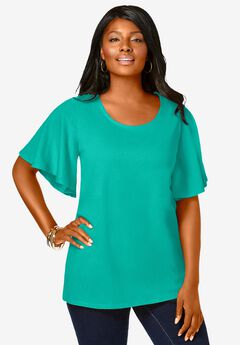 Stretch Knit Flutter Sleeve Tunic