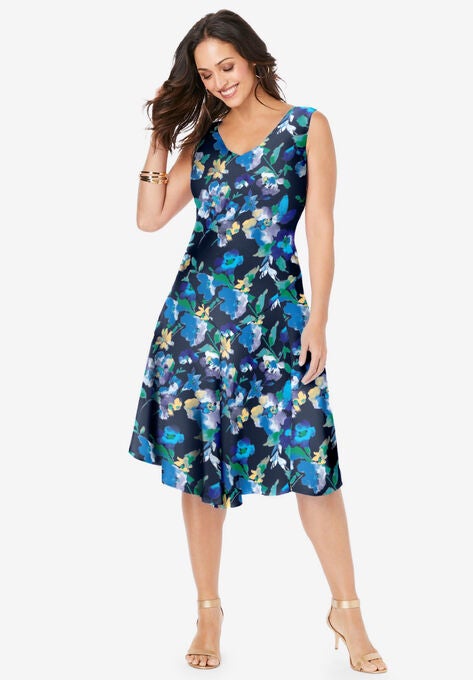 Floral Print Dress, NAVY WATERCOLOR FLORAL, hi-res image number null