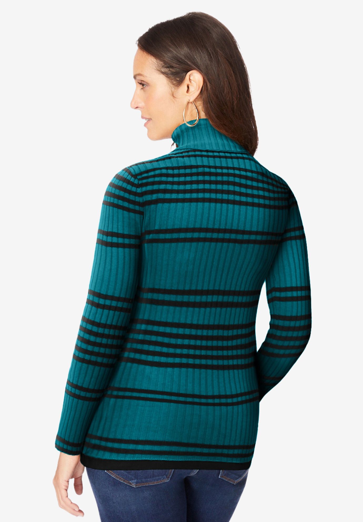 Ribbed Cotton Turtleneck Sweater, RICH BROWN, alternate image number 2