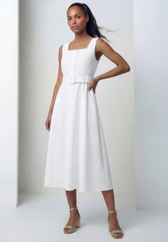 Belted Linen Midi Dress