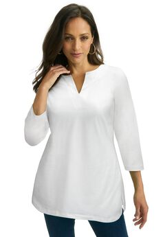 Stretch Cotton Notch Neck Tunic