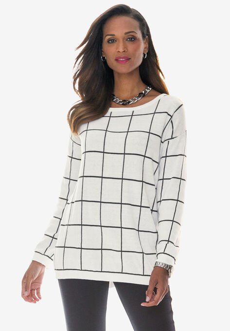 Sweater Tunic, WHITE GRID, hi-res image number null