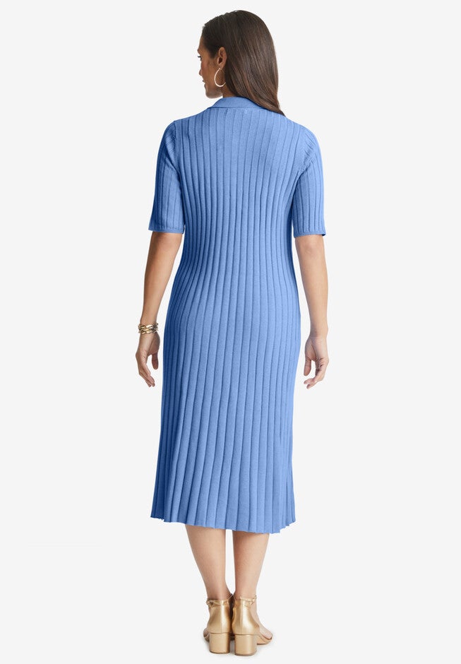 Ribbed Henley Dress, FRENCH BLUE, on-hover image number 1