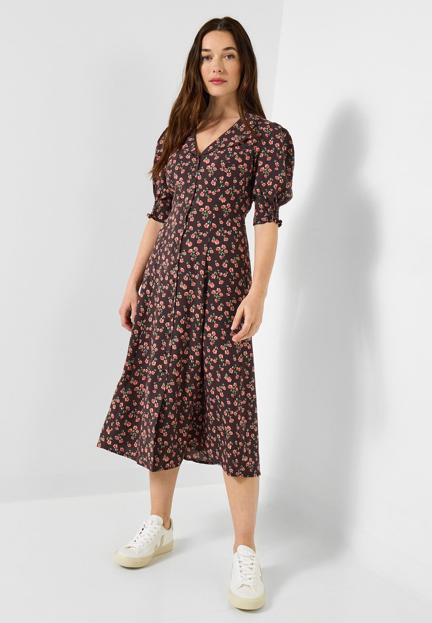 Puff Sleeve Midi Dress, ESPRESSO DITSY FLORAL, alternate image number 4