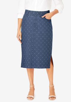 Comfort Waist Stretch Denim Midi Skirt