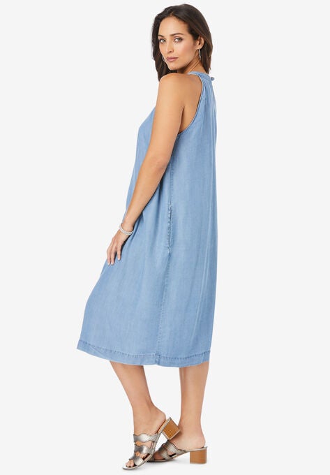 Denim Tie-Neck Dress, , alternate image number null