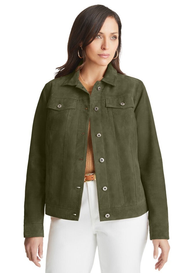 Suede Jean Jacket, DARK OLIVE GREEN, hi-res image number null