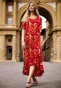 Stretch Knit Flounce Hem Maxi Dress