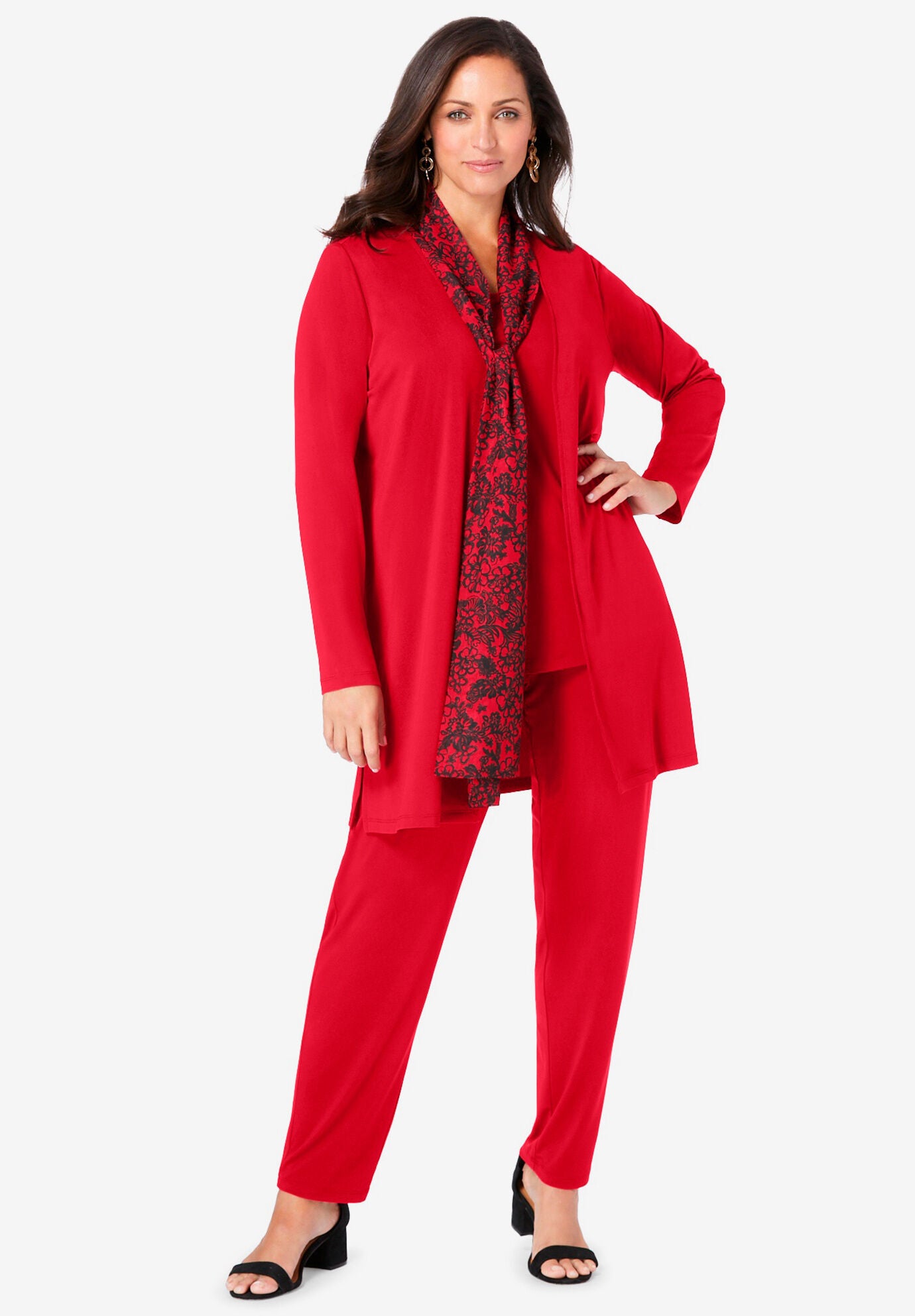 Printed Scarf Stitched Shirt Pants Set