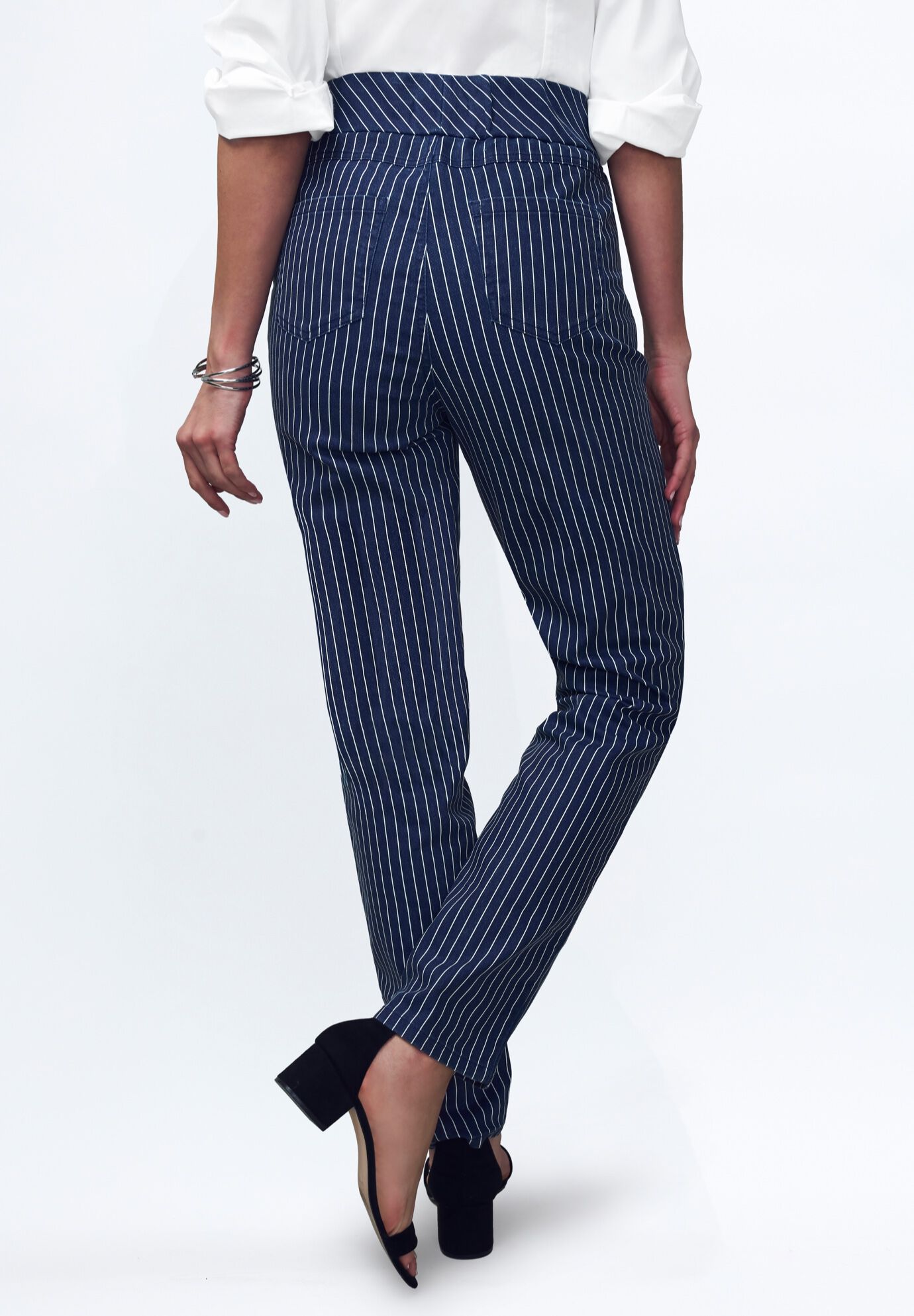 Comfort Waist Stretch Denim Straight-Leg Jean, NAVY SIMPLE PINSTRIPE, alternate image number 2