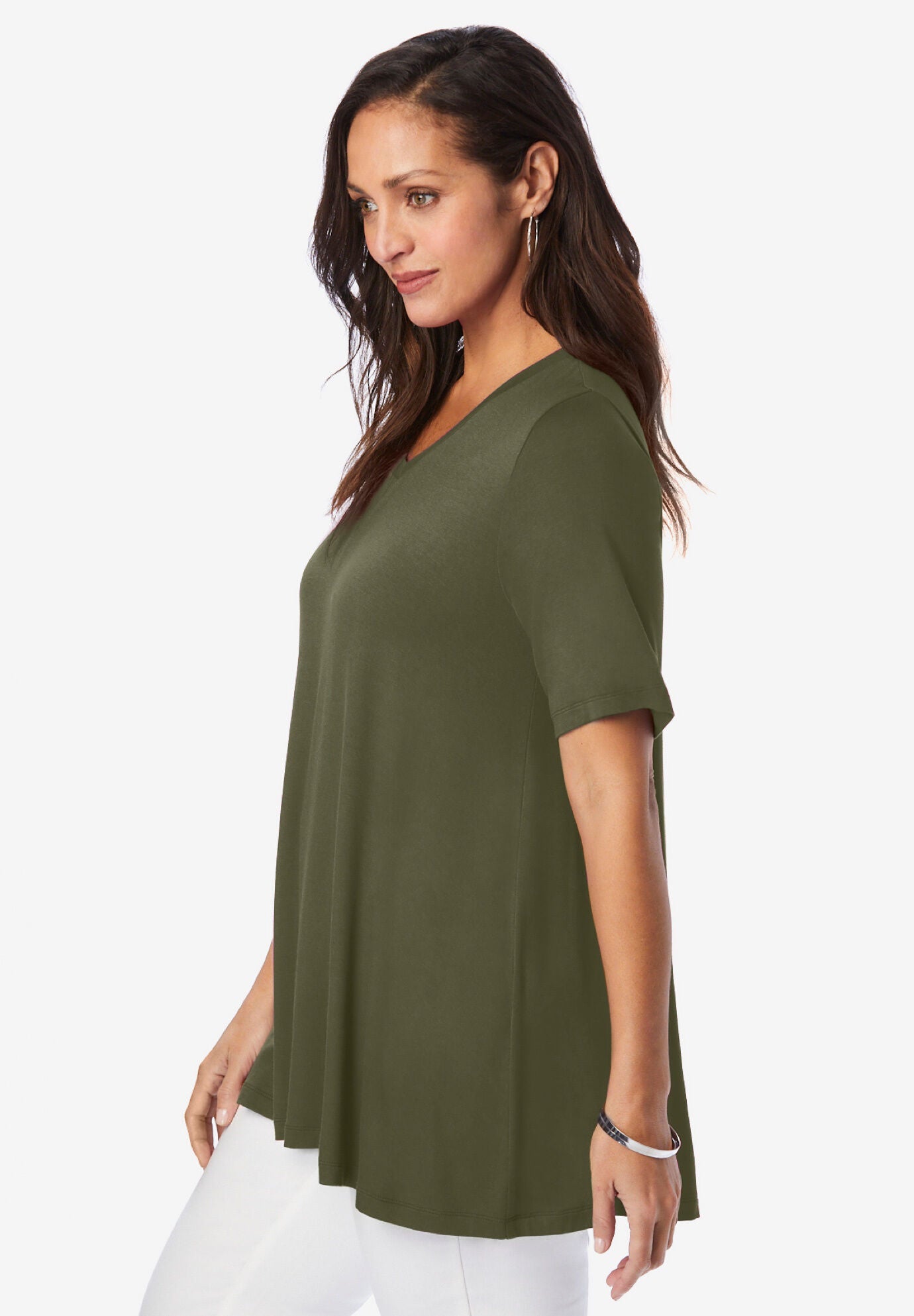 Stretch Knit V-Neck Swing Tunic, , alternate image number 2