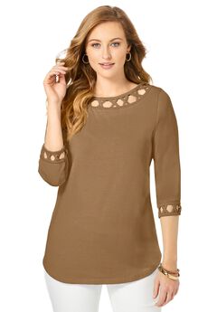 Stretch Cotton Lattice Boatneck Tunic