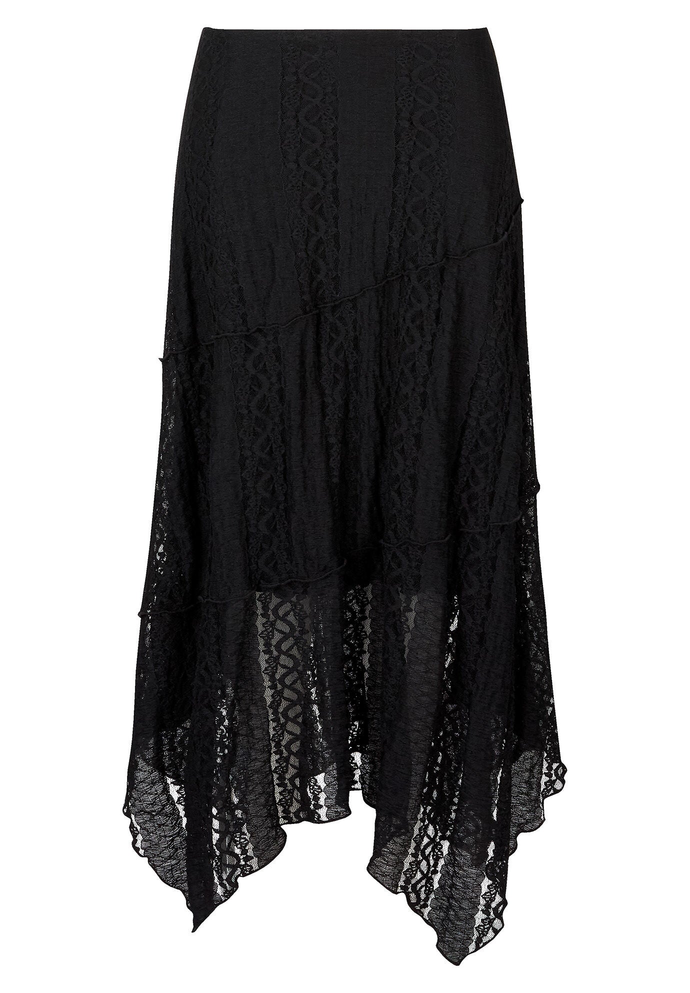 Stretch Lace Hanky Hem Maxi Skirt, BLACK, alternate image number 4