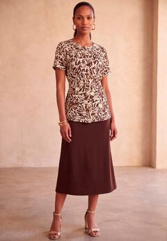 Stretch Knit Crepe Belted Skirt Set
