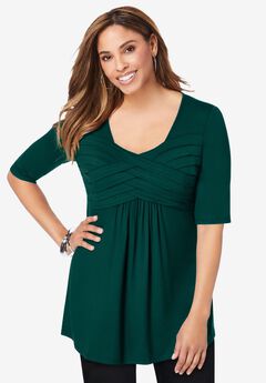Stretch Knit Pleated Tunic