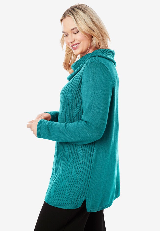 Cotton Cashmere Cowl Neck Sweater, , alternate image number 3