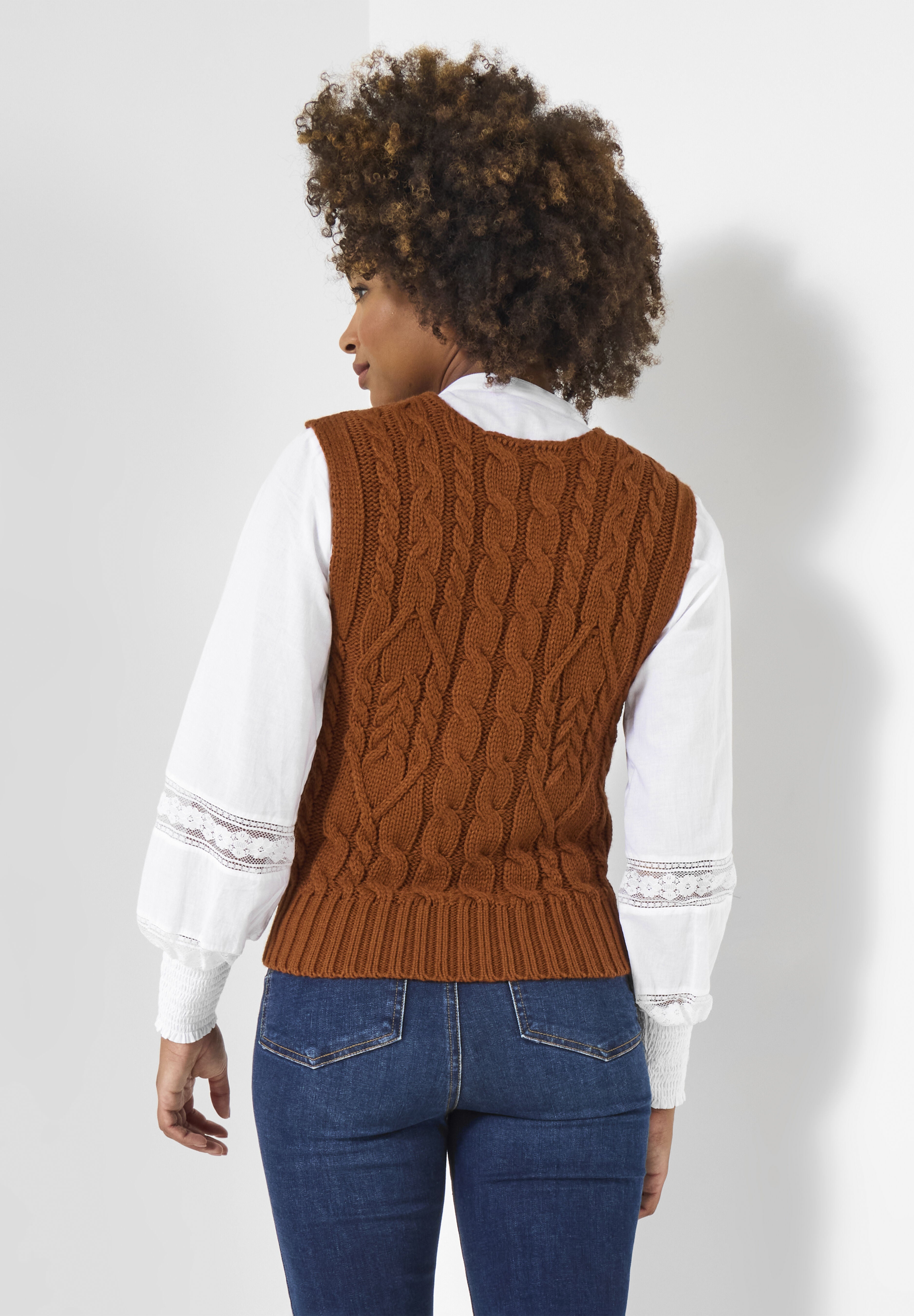 Cable Sweater Vest, ANTIQUE RUST, on-hover image number 1