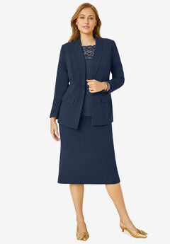 2-Piece Stretch Crepe Single-Breasted Skirt Suit