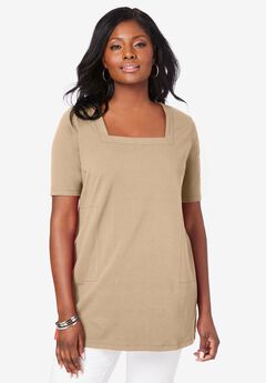 Stretch Cotton Square Neck Tunic