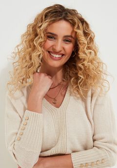 V-Neck Shimmer Pullover Sweater