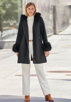 Hooded Faux Fur Trim Coat