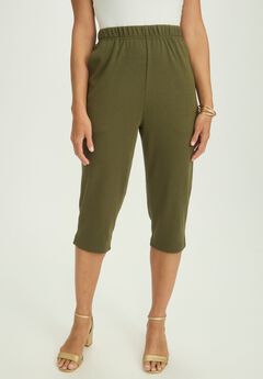 Plus Size Elastic Waistband Capri Pants