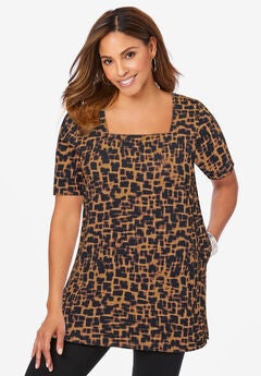 Stretch Cotton Square Neck Tunic