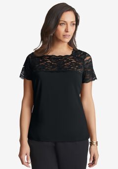 Stretch Lace Neckline Top