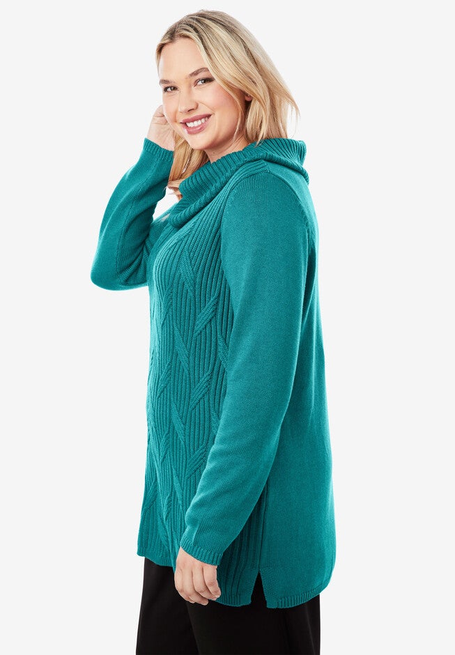 Cotton Cashmere Cowl Neck Sweater, , alternate image number 2