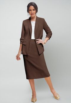 2-Piece Stretch Crepe Single-Breasted Skirt Suit