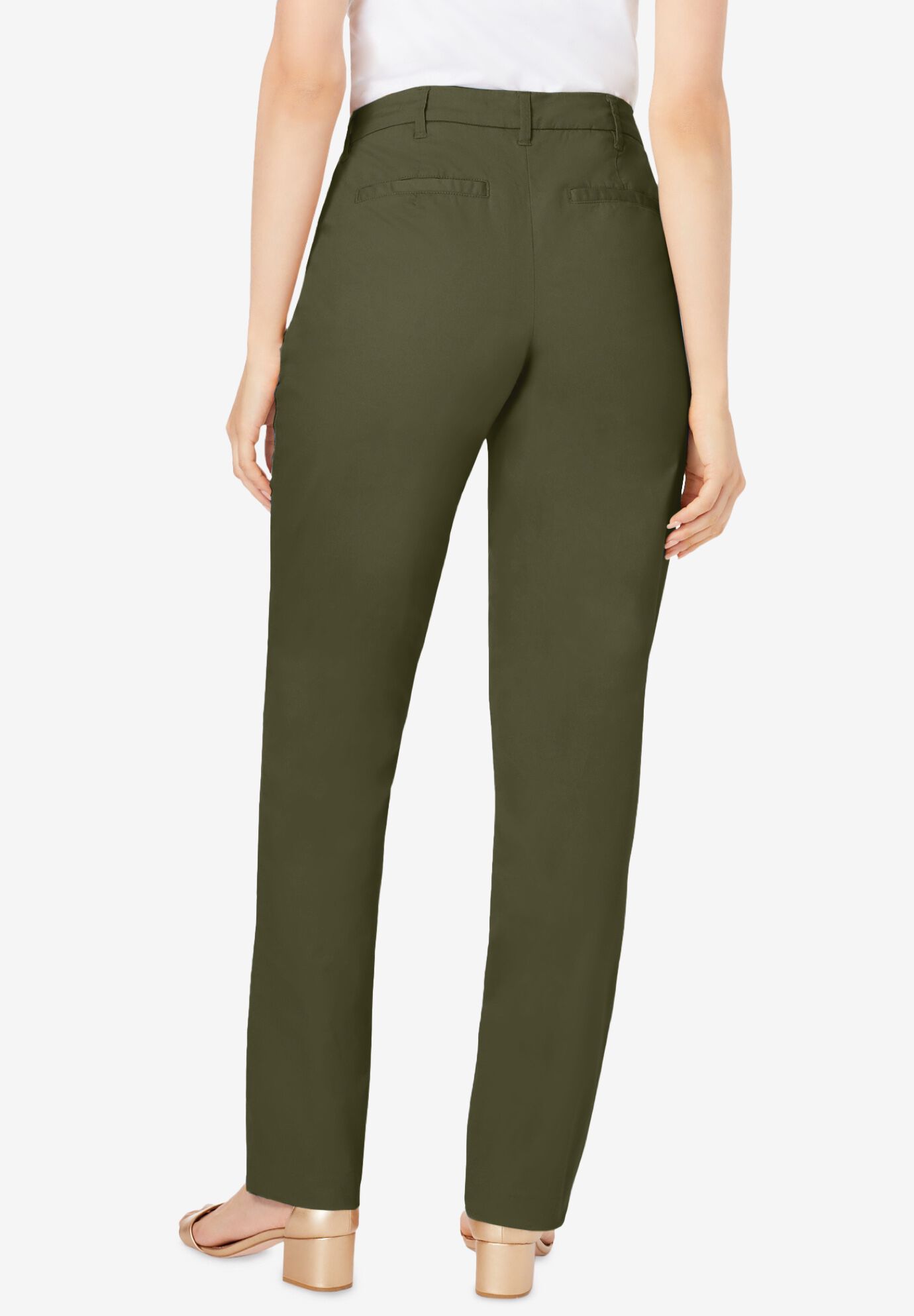 Stretch Cotton Chino Straight-Leg Pant, DARK OLIVE GREEN, on-hover image number 1