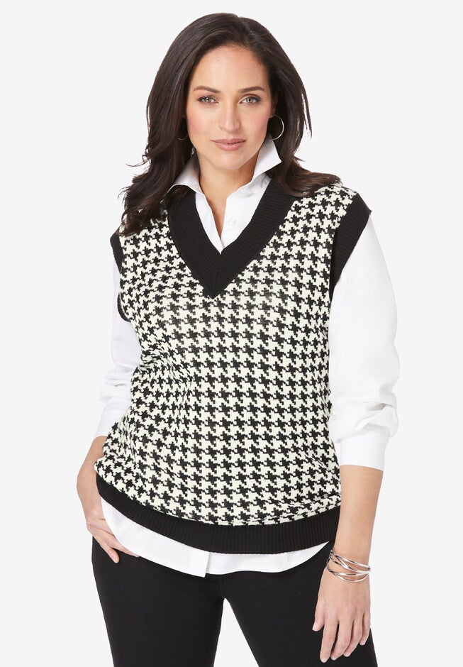 Sweater Vest, IVORY HOUNDSTOOTH, hi-res image number null