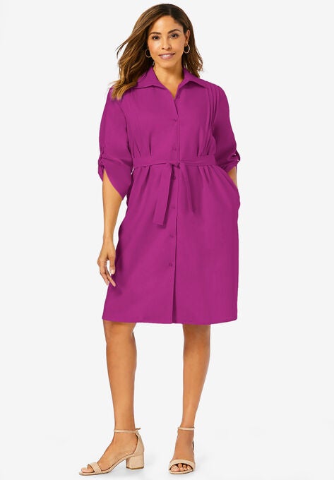 Linen Shirt Dress, BERRY PINK, hi-res image number null