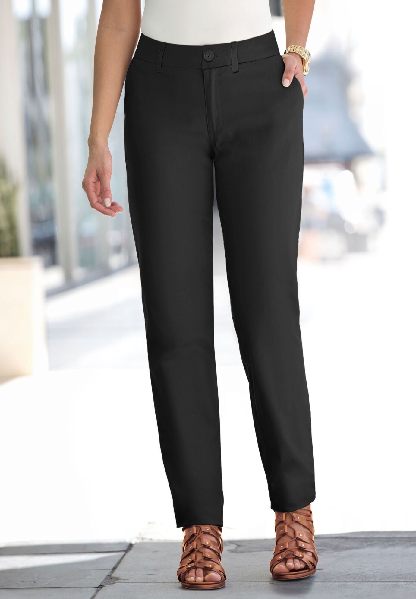 Stretch Cotton Chino Straight-Leg Pant, BLACK, on-hover image number 1